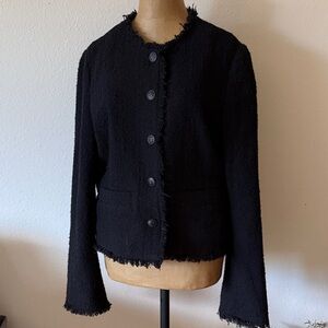 Rag & Bone sz 12 Black Tweed Frayed Edge Blazer Jacket great pre owned condition
